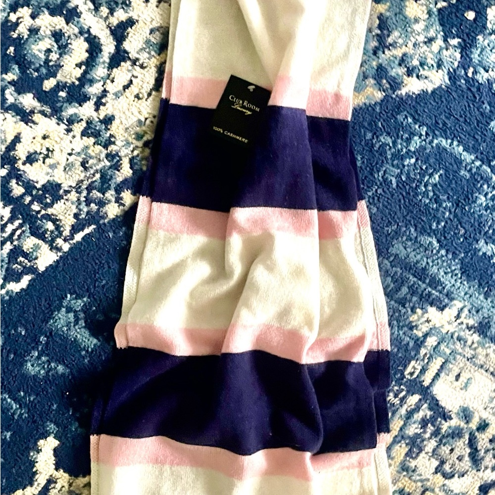 Club Room Pink and Navy 100% Cashmere Scarf NWT